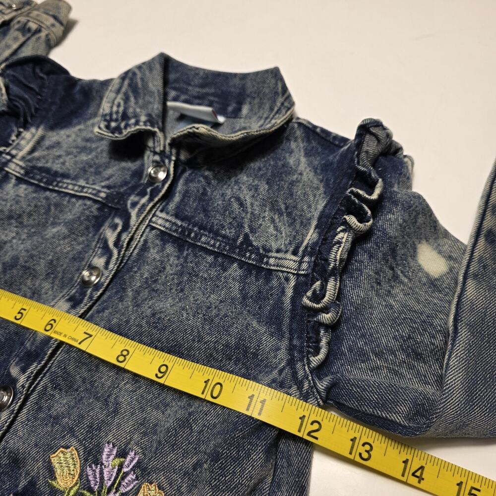 Vintage Little Lass Girl's Denim Snap Jacket Size 6X Ruffles Embroidered 90's - Picture 3 of 9